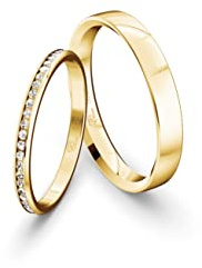 JC Trauringe Gold 585 Gold Paarpreis Poliert I Partnerringe Gelbgold mit Gravur in edler Schatulle I 2 Hochzeitsringe Herrenring ohne & Damenring mit Zirkoniasteine I ICT89