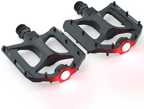Pedali per bicicletta con luce lampeggiante LED di avvertimento 9/16 pollici asse CNC in alluminio MTB Pedali cuscinetti sigillati pedali antiscivolo con ampia piattaforma per mountain bike trekking