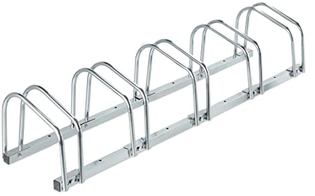 Relaxdays Râtelier pour 5 vélos, jusqu'à 60 mm de Largeur de Pneu, en métal, Garage, Support à Poser au Sol, argenté