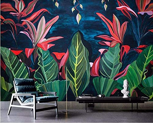 3D Feuilles De Bananier De La Forêt Tropicale Rétro Papier Peint Impression Murale Sticker Déco Murale Murales Intérieures Murale Amovible | Grand Papier Peint Auto-Adhésif Pour Le Fo 300(L)x210(H) cm