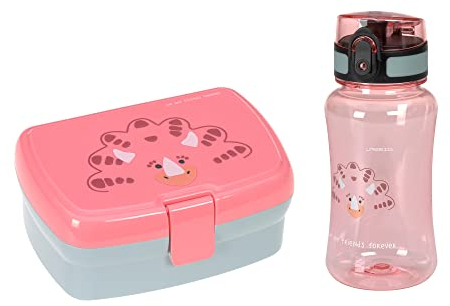 LÄSSIG Set boîte à pain & gourde - Set déjeuner avec boîte à lunch et gourde (460 ml)/About Friends Dino Rose