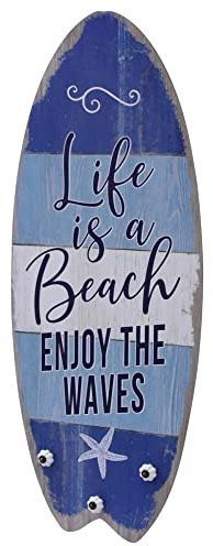 Melko Plankenschild Surfbrett Life is a Beach mit Kleiderhaken 100 cm Holz | Wanddeko aus Naturholz im Strandhaus-Stil, Haken für Jacken, Handtücher und Schlüssel, rustikal lackiert, ein Unikat