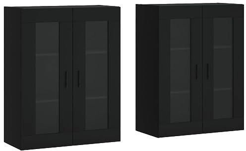 vidaXL Wandschrank 2 STK., Hängeschrank mit viel Stauraum, Sideboard für Wohnzimmer, Schrank Wandmontage Lagerschrank Kommode, Skandinavisch, Schwarz Holzwerkstoff