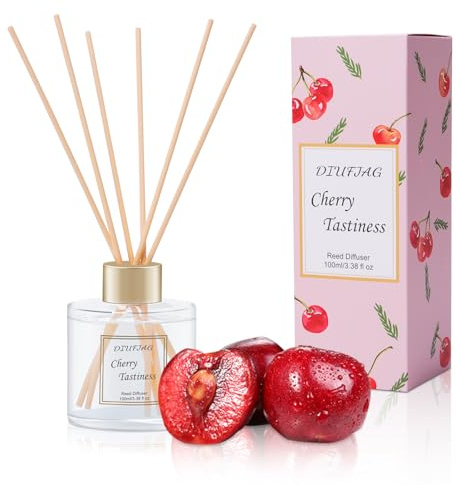 Raumduft Mit 6 Duftstäbchen 100ml - Kirsche,Aromatherapie Diffusor,Langanhaltend,Home Duft Reed Diffuser Lufterfrischer für Schlafzimmer Büro Badezimmer Regal Dekor