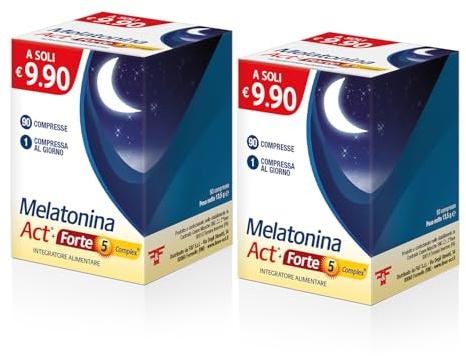 Melatonina Act + Forte 5 Complex, Integratore Alimentare, 2x90 Compresse | A Base di Melatonina 1MG + 5 Complex