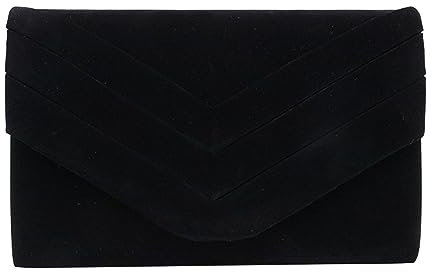 FNKDOR 2023 Clutches Damen Schlicht Elegant Abendtasche Wildledertaschen mit Metallic Schulterriemen (Black, One Size)