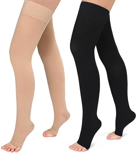 Evolyline 2 Paar Kompressionsstrümpfe Damen & Herren, Klasse II Oberschenkel Lang Stützstrümpfe Kompressionssocken für Flugreisen Abgestufte Unterstützung