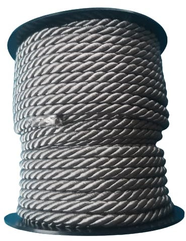 PIZZITALIANI - Cordone intrecciato 6mm rotolo mt.25, Prodotto in Italia, Cordoncino intrecciato, cordino decorativo, cordone ritorto, Passamaneria per tende per corrimano scale (GRIGIO ACCIAIO 34)