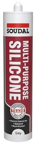 Soudal Trade Multi-Purpose Silicone Sealant Mould Resistant Waterproof 290ml (Grey)
