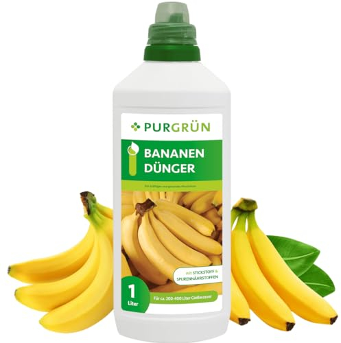 Purgrün® Bananen-Dünger 1 Liter – Extra Stickstoff für schnelles Wachstum – Spurennährstoffe für intensive Blattfärbung – Ergiebiges Konzentrat für bis zu 400 Liter Gießwasser – Profi-Flüssigdünger