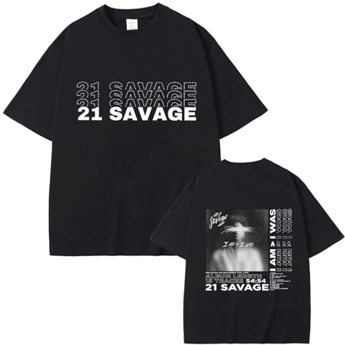 OUHZNUX Magliette in Cotone 21 Savage Concert Rap Tees Rare Hip Hop Tour Magliette T-Shirt Oversize Vintage da Uomo Streetwear XS-3XL-Black||XS