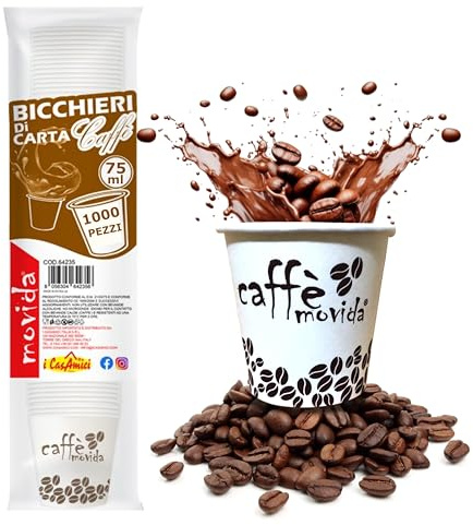 Hermes Shop - 1000 Bicchierini Caffè di Carta Monouso Biodegradabili da 75ml - Extra Resistenti - (20 conf. da 50 pezzi)