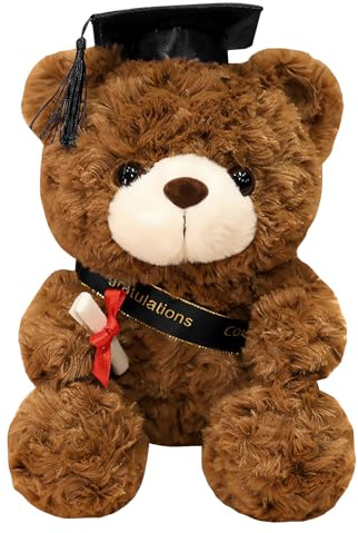 FGen Orsacchiotto per la Laurea, 23 cm, Orsetto di Peluche, Regali Laurea, Diploma e Cappello di Dottore, per Scuola Laurea Decoro, Regali di Laurea per Studenti (Cappello nero, marrone scuro)