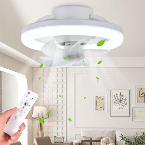 OKYUK Ventilator Deckenleuchte,LED Steckdosen Lüfterleuchte,Deckenventilator mit Lampe,Fernbedienung Leise Dimmbar Kann um 360 Grad gedreht werden für Wohnzimmer Schlafzimmer Küche