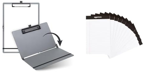 SAX Faltbares Klemmbrett, Clipboard, A4 auf A5, hoch- und Querformat & Amazon Basics Legal/breit liniert 50 A5 Blatt pro Pad, 21.6 cm x 30 cm (Packung mit 12 Stück), weiß