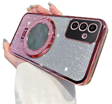 QIWEIQING Glitter Case for Samsung Galaxy A34 5G, Electroplate Flash Shell for Girls Women Ring Stand Function Camera Protector Shockproof TPU Cover for Samsung Galaxy A34 5G. Pink DSZ
