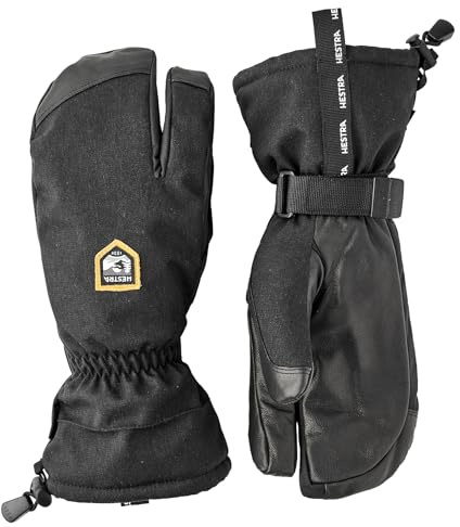 Hestra Unisex CZone Mountain 3-Finger Glove, Waterproof, Windproof Leather Alpine Ski Glove for Men & Women - Black - 8