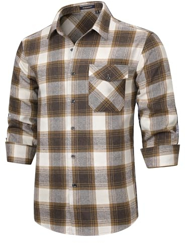 HISDERN Flanellhemd Herren Kariertes Hemd Langarm Arbeitshemd Baumwolle Warmes Holzfällerhemd Regular fit Oktoberfesthemden Brown L