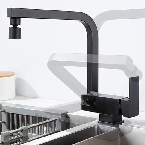 Küchenarmatur Vorfenster Wasserhahn Küche Klappbar Vorfenster Drehbar Einhandgriff Messing Spültischarmatur mit 2 Modi Spültischarmatur Vorfenster-Schwarz