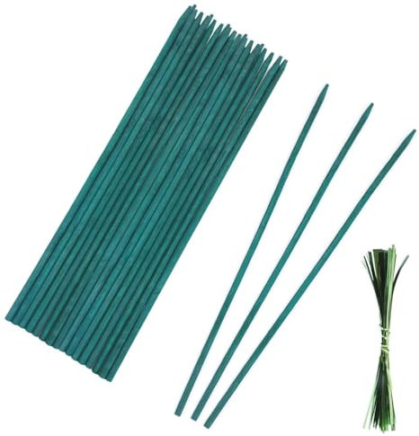 Plant Support Sticks, 30cm Green Flower Plant Support Stakes,Green Bamboo Sticks for for Garden or Home Floral Picks Gardening Tripods Making