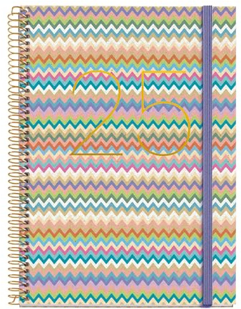 Miquelrius - Agenda 2025, Årlig dagbok 155 x 213 mm, Dagskalender, Fodrad kartongomslag, Spiral, Elastisk gummiförslutning, 80 g/m² papper, spanska, engelska och portugisiska, Mallorca