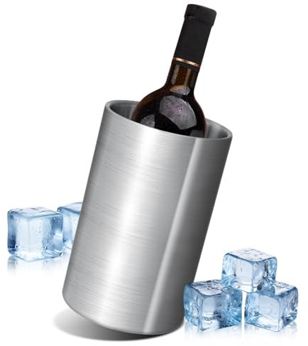AiQInu Refroidisseur de Bouteille 1.6L, Seau à Vin Acier Inoxydable Double Paroi, Ø 12 cm, Hauteur 19 cm, Facile à Nettoyer, Convient à la Plupart des Bouteilles - Blanc et Rosé
