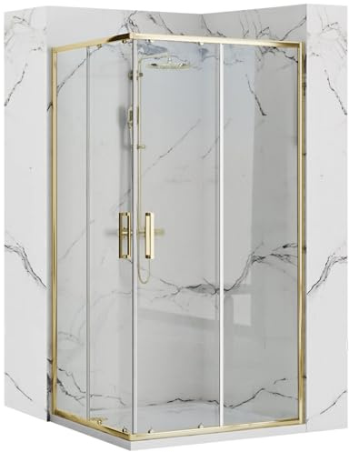 Rea Cabina de ducha Punto 80 x 100 Gold Cabina de ducha sin plato de ducha Cristal de seguridad templado transparente 4 mm (dorado)