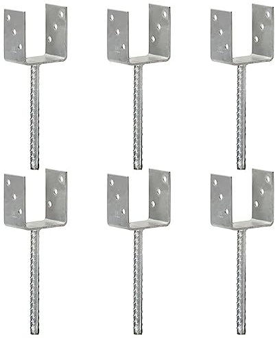 Brokky Fence Anchors 6 pcs Silver 9x6x30 cm Galvanised Steel,Fence Posts Support U Type Pergola Brackets Extender Foot Shaped Concrete in U Heavy Duty Posts Anchor Tool Spikes Steel Galvanised