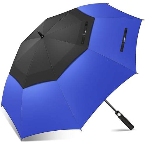 NINEMAX Golf Regenschirm Groß Sturmfest XXL, Großer Regenschirm Sturmfest Stabil, Golfschirm Gross für Herren Damen 2 Personen (Schwarz/Saphirblau)
