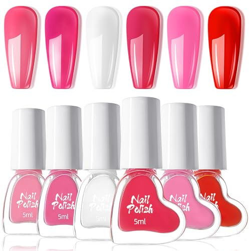 6 Color Nail Varnish Set - Quick Dry Nail Polish Gift Set - Pink, Burgundy Red, White Nail Varnish - Long Lasting, Breathable, No Bake Nail Art