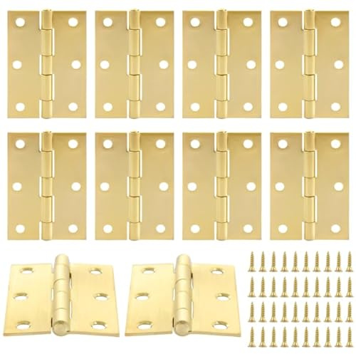 GBACHOOSE 10 Pcs Door Hinges 3 Inch, 75mm Polished Brass Butt Hinges with Screw, Stainless Steel Gold Hinges for Windows, Boxes, Cabinets