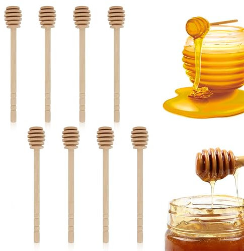 DHSWNNG 8 Stück Honiglöffel Holz, 16cm Honigheber aus Holz Honigspirale Honig Löffel Honigrührer Honigstab Rührstäbchen für Honigmarmeladenspender
