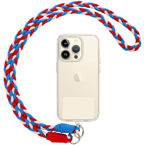 Votvloay Cordón para Movil Universal Colgante para Teléfono Compatible con Todos Los Teléfonos Inteligentes y la Mayoría de los Funda,con Llavero y Parche-Rojo Blanco Azul