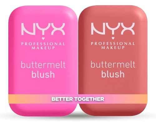 NYX PROFESSIONAL MAKEUP Rubor en polvo Buttermelt, resistente a la decoloración y a la transferencia, hasta 12 horas de uso, fórmula vegana, Pack, My Butta Half + Feeling Butta