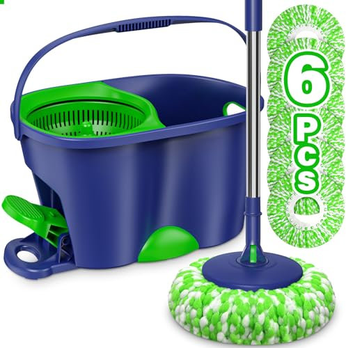 Spin Mop and Bucket Set for Home: EHADOO Spin Mop for Floor Cleaning with 6 Microfiber Washable Heads - Bucket System for Hardwood Tiles Laminate Vinyl