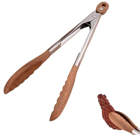 GIONAR 9 Inch Wooden Tongs for Cooking & Toaster, Heat Resistant Kitchen Utensils for BBQ, Salad, Serving