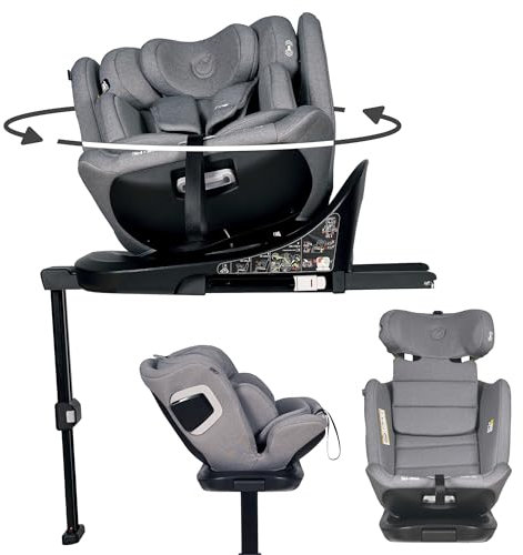 Olmitos - Silla de coche para bebé I-SIZE 40-150 cm con giro 360º SIENA, Isofix y reclinado, homologada a contramarcha, Silla de Auto ajustable y Universal desde nacimiento (Gris)