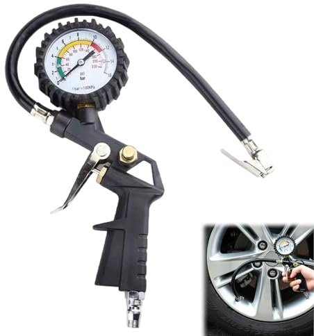 Manometro Pressione Gomme con Tubo Flessibile per Auto, Moto, Manometro Pressione Gomme, Manometro Digitale Pressione, Pressione Gomme Professionale, Gonfiatore per Pneumatici, Adatto per Auto