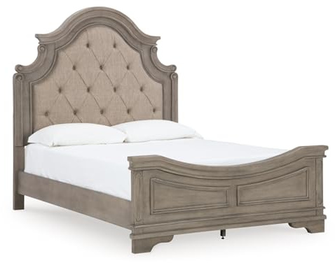 Signature Design by Ashley Lodenbay Traditional Queen Upholstered Panel Bed, Foundation or Box Spring Needed, Gray