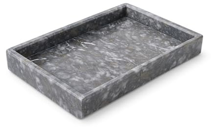 Kalu Creations rektangulär bricka i marmor, persikoblomma, 25 x 15 cm, elegant hylla för badrum, entré, kök eller soffbord, handgjord i Italien