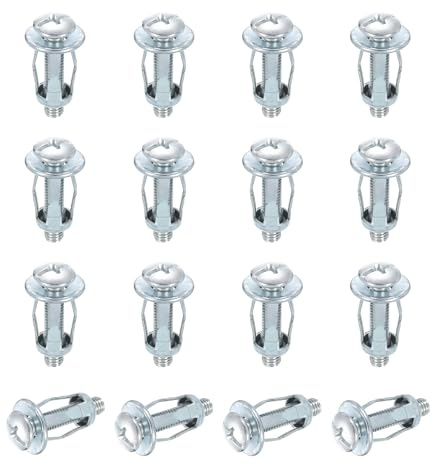 sourcing map 16 Set M5x28mm Jack Nuts, Carbon Steel Zinc Finish Expansion Screw Petal Nut, Multi-Grip Insert Rivet Nut Fasteners for Hollow Wall Iron Skin Line Use in Thin Soft Wall, Silver
