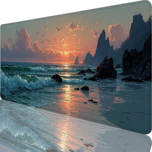 Tapis de Souris Gaming Bleu, Grand Tapis de Souris XXL 1200 x 600 x 3 mm, Plage Mouse Pad pour Clavier et Bureau, Gaming Accessoire, Lavable, Améliore la précision et la Vitesse pour Gamer l-7670