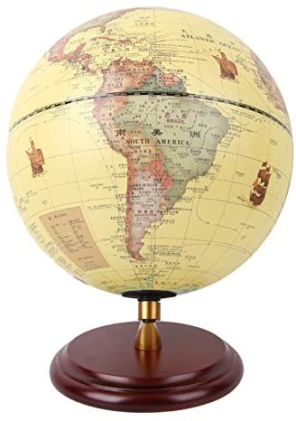 Luocute 3D Antik 25 Cm Roterande Världsglob med Klassisk Karta och Mahognybas, Geografiska Klot Pedagogiskt Geografiverktyg för Barn Vuxna Skola Hemmakontor (1)