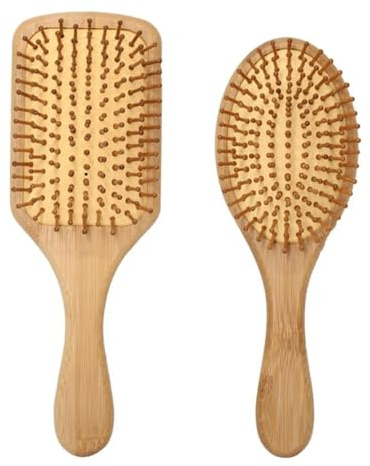 EnixwH 2 Piezas Cepillo Bambu Pelo Cepillo Pelo Rizado Hair Brush Natural Compuesto Por Redonda Cuadrada Cepillos Ideal para Largo y Liso Cabello Rizado para Mujeres Hombres
