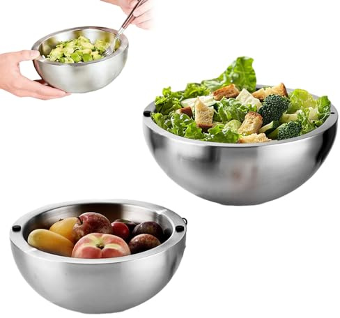 Dip Chiller Bowl en acier inoxydable, bol de service Party Frozen Ice Capacity, Salad Bowl double paroi Insulated Bowl pour salsa, guacamole, condiments, sauces et aliments chauds ou froids (S)