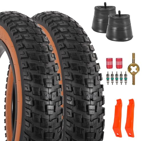 RUHUO 2er-Set Fahrradschlauch für Dickreifen 20x4,5, 20-Zoll-Fahrradreifen, MTB-Reifen und Schläuche, Faltbare Ersatzfahrradreifen mit 2 Reifenhebeln für E-Bike, E-Bike-Zubehör (DE)