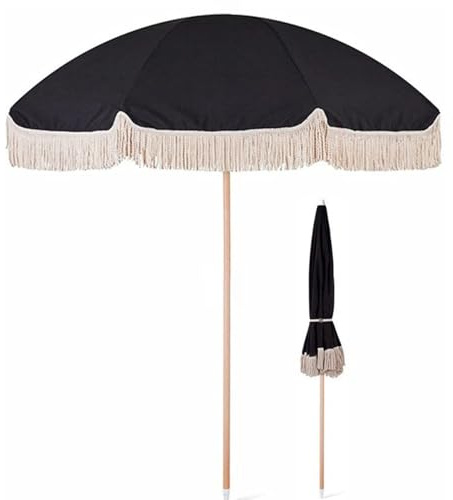 Generico Ombrellone da Spiaggia 240cm Nero Gotico Ombrellone da Vacanza Parasole da Giardino Portatile Protezione UV Ombrellone da Esterno per Balcone Terrazza Patio(1.60m/5.2ft)