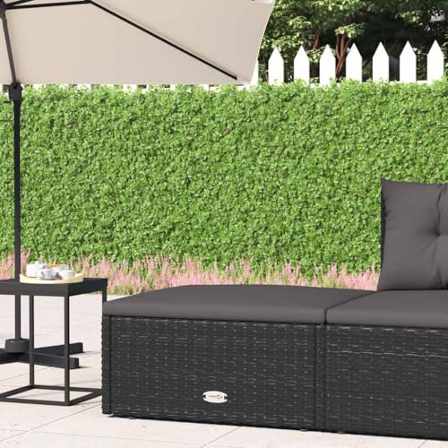 SooIarix Poly Rattan Garden Ottoman with Cushion, Black Woven PE Wicker, 53x51x24.5cm Outdoor Footrest, Weatherproof Patio Lounge Furniture