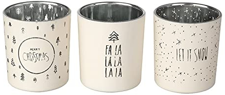 Set von 3 Festive Silber Wei� Teelichthalter