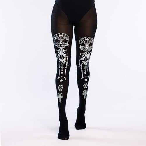 Boland 02256 - Strumpfhose La Calaca, Schwarz/Weiß, Erwachsenen, Damen, Tag des Toden, Day of the Dead, Skelett, Halloween, Mottoparty, Kostüm, Zubehör